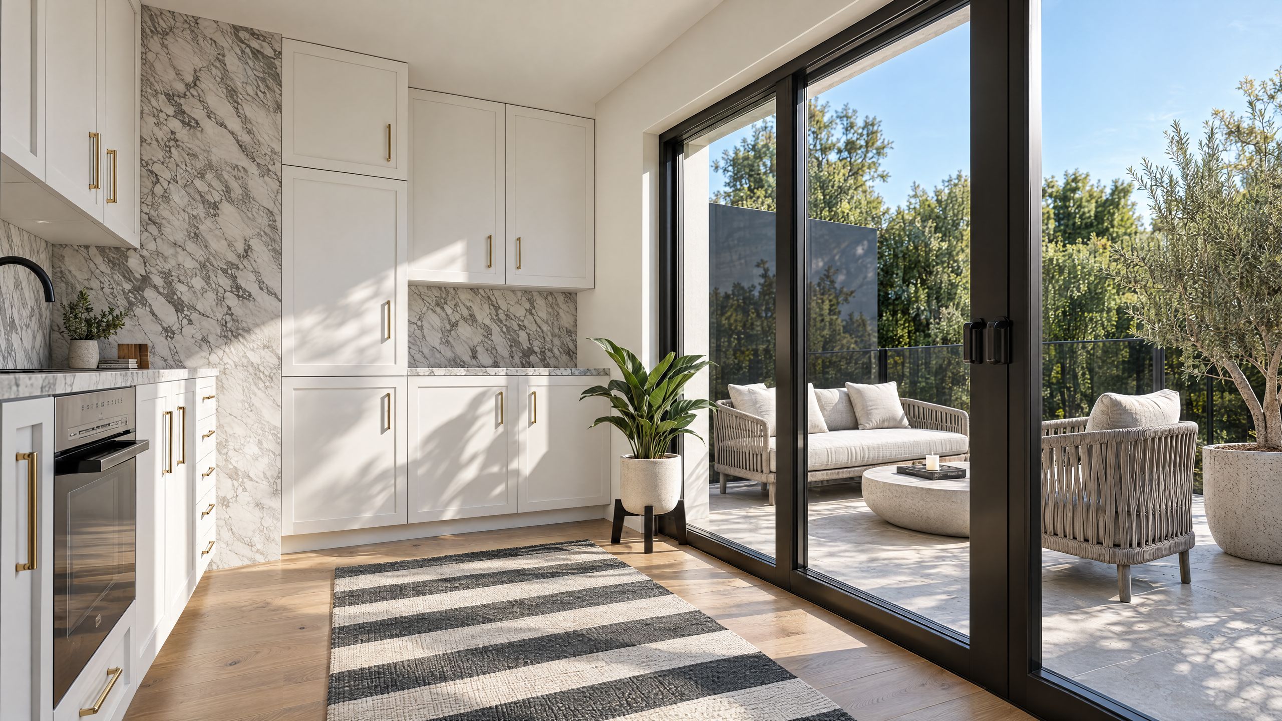 Küche mit Zugang zur Dachterrasse