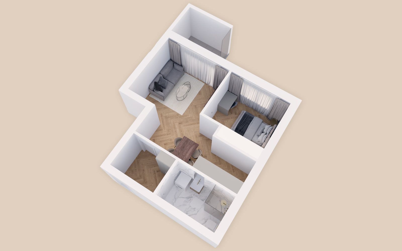 Raumaufteilung von Top 06 in 3D-Darstellung