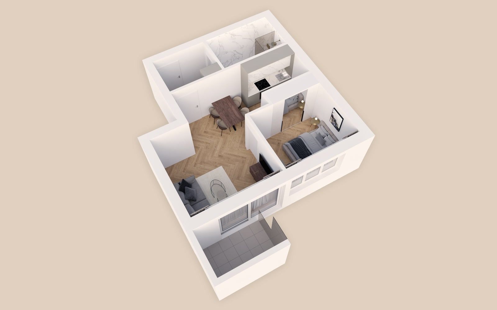 Raumaufteilung von Top 05 in 3D-Darstellung
