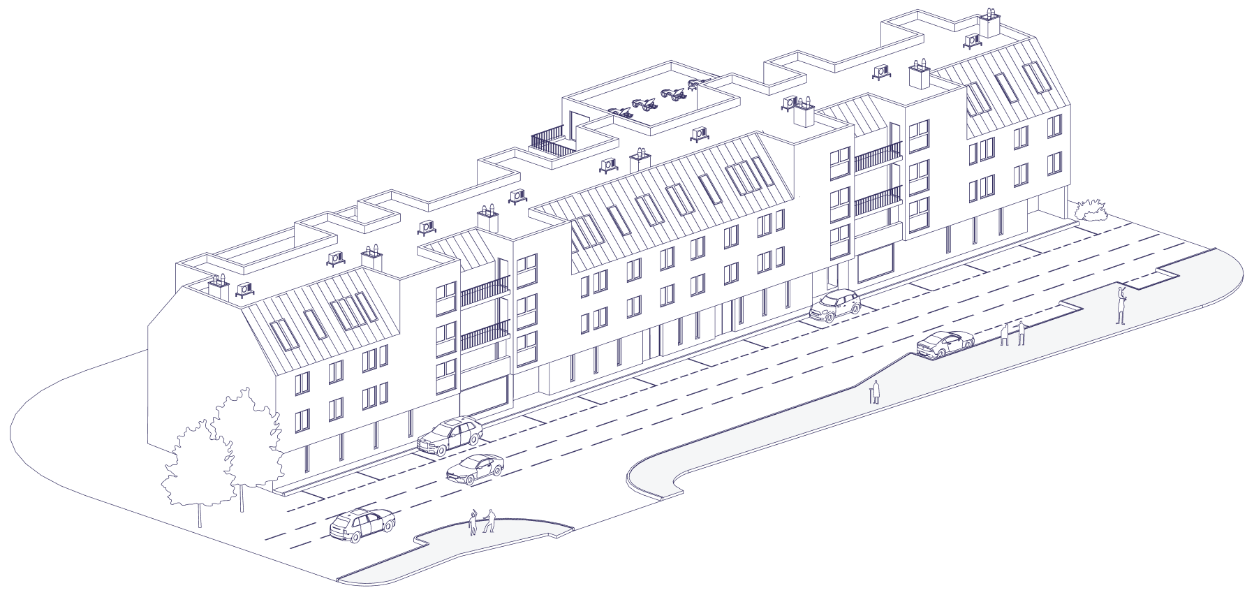 Architekturzeichnung der Wohnhausanlage Süedherz in Liesing