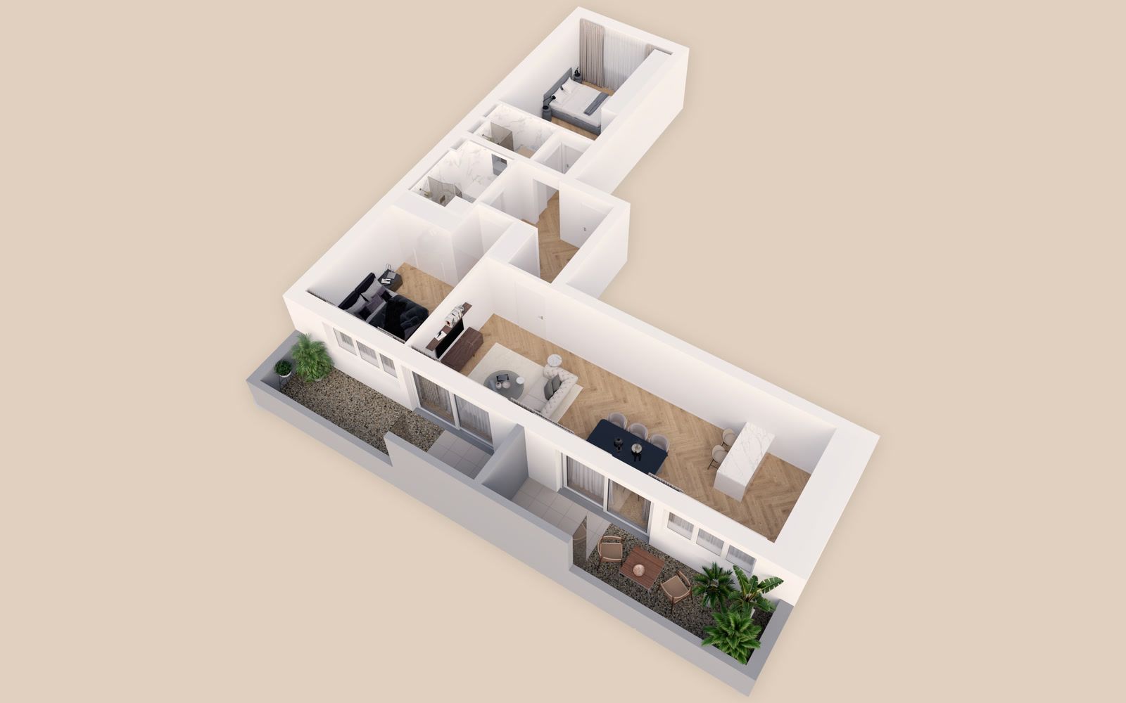 Raumaufteilung von Top 01 in 3D-Darstellung